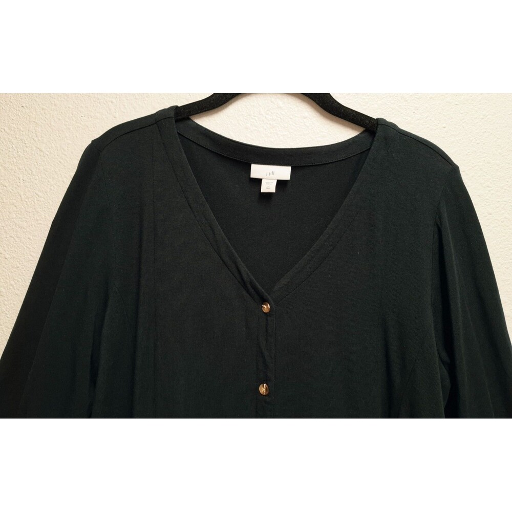 J.Jill Black Cotton Blend Button Up 3/4 Sleeve Midi Dress Medium Tall - Picture 2 of 12